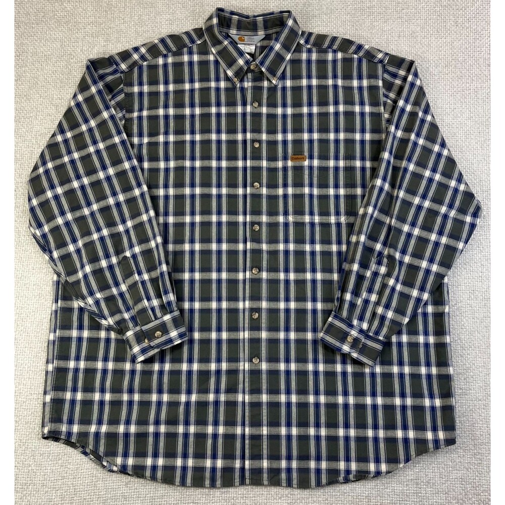 Vintage Carhartt Shirt Mens 2XL Tall Green Plaid Button Down Long Sleeve USA S90